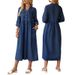 plus Size Women's Denim Stand Collar Button Dress Long Sleeve England Style Fashion for Summer Spring/Autumn_ecoleips.com