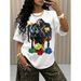 Rovax Women's Braided Print T-Shirt American Girl Style European Size_ecoleips.com