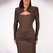 Verve Hot Selling 2025 New Women's Sexy Slim Fit Gathered Hollow Out Long Sleeve Dress_ecoleips.com