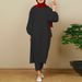Verve 2025 New Muslim Comfortable Casual Solid Color Sleeve Round Neck Split Long Pants Set_ecoleips.com