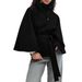Elegant Women’s Cape Coat With Stand Collar & Belt – Stylish Polyester Trench For Fall & Winter (Khaki, White, Black, Navy, Brown)_ecoleips.com