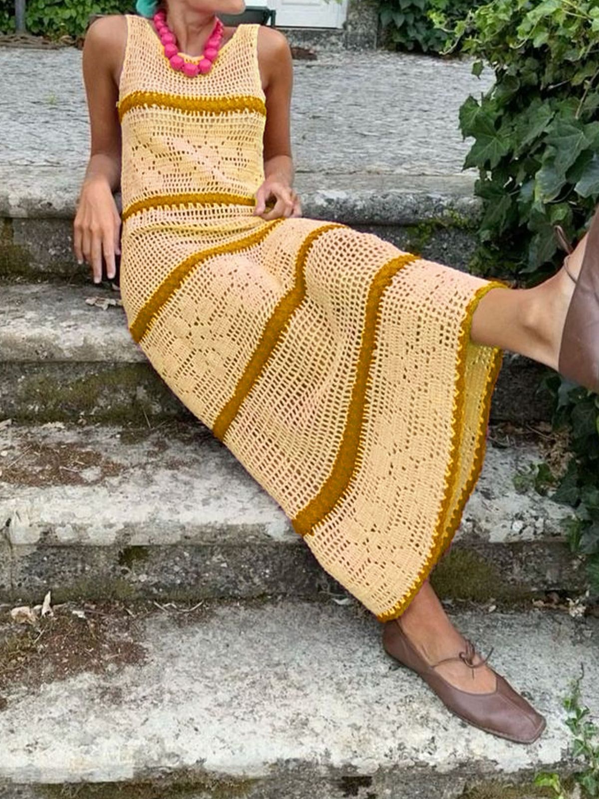 Women's Clothing Source Manufacturers Knitted Sweater Contrast Vest Hollow Dress Spring And Summer_ecoleips.com