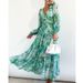 Bohemian Style European American New Spring And Autumn Deep V-neck Printed High-waisted Casual Long-sleeved Midi Dress_ecoleips.com