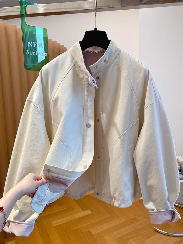 Korean High-end Stand-up Collar Denim Jacket, Autumn/winter 2025 New Loose Casual Short Top A3196_ecoleips.com