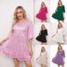 Women's Clothing Fashion Solid Color Loose Waist Short Sleeve Short Skirt Sequin Dress Banquet Dress_ecoleips.com