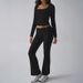 Autumn/Winter Solid Color Casual Knit Long-Sleeved Top & Yoga Pants Set_ecoleips.com