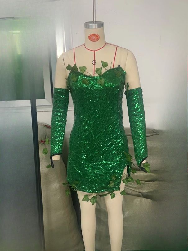 K European And American Clothing, Adult Leaves, Sequins, Halloween Costumes, Sexy Dance Costumes, Dresses_ecoleips.com