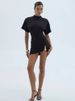 JULISSA MO Elegant Round Neck Metal Button Women Mini Dress Black Short Sleeve Ruched Dress Female Spring Slim Party Club Dress_ecoleips.com