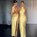 Women's Clothing Fashion High Collar Sleeveless Halter Neck Hip Skirt Female Spring New Design Satin Slit Dress_ecoleips.com