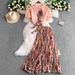 Women's Clothing Retro Temperament Three Dimensional Flower Round Neck Puff Sleeve Top High Waist Slim Leopard Print Skirt Two Piece Set_ecoleips.com