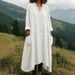 Bohemian Cotton Linen Long Maxi Dress With Side Slits – Flowy Summer Dress For Women, Casual Beach Dress, Loose Fit V-Neck Dress_ecoleips.com
