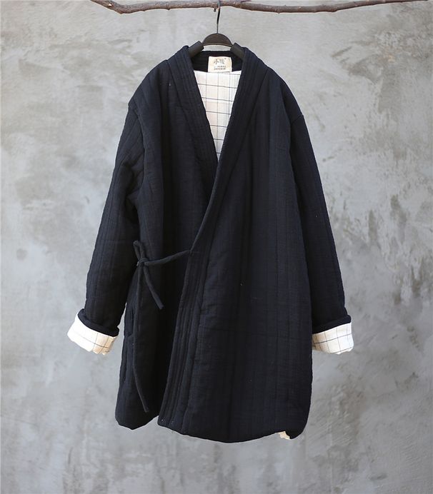 girl Winter New Zen Tie Coat Quilted Top Short Chinese Style Retro Cotton Jacket For Women_ecoleips.com
