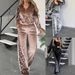 Women's Clothing New Leopard Print Contrast Trousers Long Sleeved Home Clothes Suit_ecoleips.com