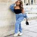 Women's Fashion Street Style Multi-Pocket Cargo Straight Leg High Waist Slimming Loose Khaki Jeans_ecoleips.com