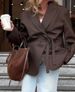 K Women's New Fashion Belt Waist Long Sleeve Suit Coat; Casual Loose Suit Coat_ecoleips.com