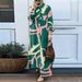 Women's Fashion Casual Suit Cross Border Factory Patchwork Lapel Long Shirt Puff Sleeve Wide Leg Pants_ecoleips.com