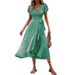 Summer Hot-Selling New Women's V-Neck Belt Wrap Long Sexy Bohemian Flared Vacation Dress_ecoleips.com