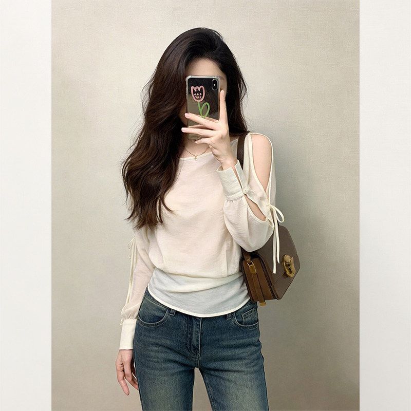 Spring 2026 New Luxury Off-Shoulder Blouse, French Chic White Shirt For Women, Ships Within 10 Days_ecoleips.com