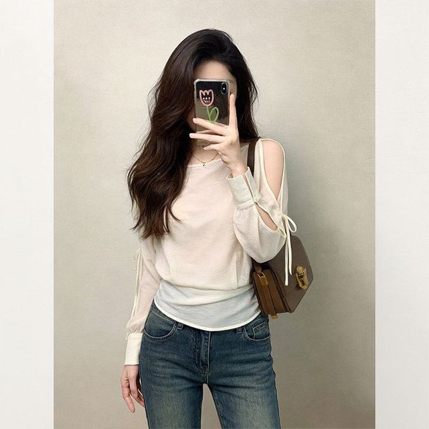 Spring 2026 New Luxury Off-Shoulder Blouse, French Chic White Shirt For Women, Ships Within 10 Days_ecoleips.com