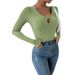 Voya Women's Comfortable And Casual Hollow Out Slim Knit Long Sleeved Women's T-shirt Fashionable And Versatile Top_ecoleips.com