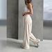 Pure Color Casual Utility Pants Women's Drawstring Waist Loose-Fit Straight Leg Trousers for Spring Autumn Daily Wear_ecoleips.com