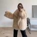 Women's Faux Fur Coat – Longline Fox-Inspired Jacket With Notched Lapel (Khaki, Mid-Length, Oversized Pockets)_ecoleips.com