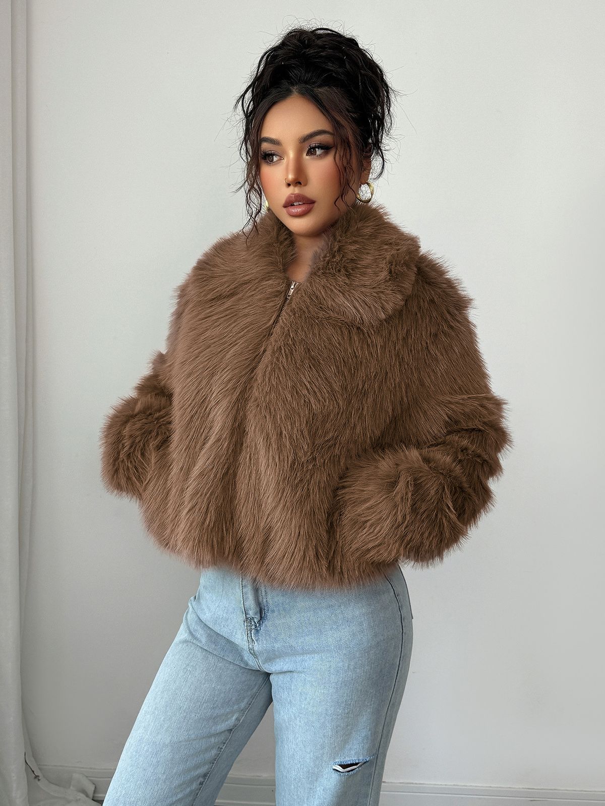 Cross-border European And American Style Elegant And Versatile Fluffy Long-sleeved Coat Jacket Women's Wear 2025 Autumn And Winter_ecoleips.com