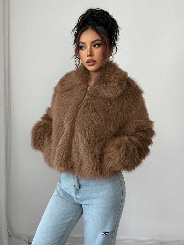 Cross-border European And American Style Elegant And Versatile Fluffy Long-sleeved Coat Jacket Women's Wear 2025 Autumn And Winter_ecoleips.com