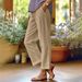 Muslim Women's Cotton And Linen Loose Solid Color Elastic Waist Pocket Straight Casual Pants_ecoleips.com
