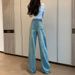 Women’s Clothing spring and summer new luxury gradient rhinestones starry straight jeans narrow leg pants_ecoleips.com