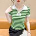 Women's Clothing Summer New Color Matching Striped Short Sleeved T Shirt Women's Slim And Versatile Contrast Color Collar T Shirt Women_ecoleips.com