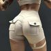 Women's clothing workwear pocket shorts for women with elastic leg rings high waist sexy summer fitness exercise yoga running_ecoleips.com