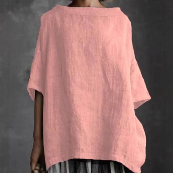 2026 Summer New Top Crew Neck Cotton And Linen Style Solid Color Loose Women's T-shirt_ecoleips.com