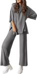 Women's Fashion Casual Round Neck Loose T-shirt Side Pocket Pants Set_ecoleips.com