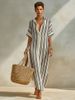 Women's Striped Button Down Shirt Maxi Dress – Loose Fit Casual Beach Resort Gown For Summer 2026_ecoleips.com