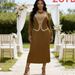 Women's Clothing Elegant Commuter Dress High End Miyake Style Color Blocked Faux Two Piece Design V Neck Long Dress For Women_ecoleips.com