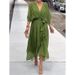 Women's Clothing Solid Color Lace Long Skirt Bat Sleeve Irregular Large Size Dress_ecoleips.com