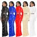 C6028 Fashion Women's Mesh Rhinestone See-through Sleeve Long Dress Two-piece Set_ecoleips.com