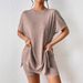 Women's Casual Solid Color Two Piece Set with Bat Sleeve round Neck T-Shirt And Tight Shorts Comfortable Slit Design_ecoleips.com