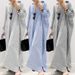 Effortless Elegance Stripe Cardigan Dress – Oversized Cotton Blend Wrap Dress With Asymmetrical Hem & Long Sleeves (Gray/Black/Sky Blue/Red/Pink)_ecoleips.com