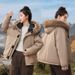 Women's Winter Short Puffer Jacket With Faux Fur Hood - Cozy Warm Fleece Lined Outerwear For Casual Streetwear_ecoleips.com