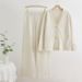 Cross new V neck single breasted metal button cardigan top wide leg pants knitted versatile two piece suit_ecoleips.com