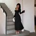 YJ24330 Women's Elegant Slim Fit Long Dress European American Style Pure Alluring Square Neck Tie A-Line Summer New 2024_ecoleips.com
