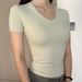 Front Shoulder Waist T-Shirt High Elastic Naked Short Sleeve Women's Waist Bottom Top_ecoleips.com