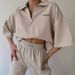 Women's Clothing New Printed T Shirt Lapel Loose Short Sleeved Top Spliced Trousers Suit_ecoleips.com