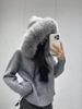Women's Clothing Hooded Fur Collar Stitching Knitted Sweater Jacket Women's Knit Hooded Cardigan With Faux Fur Trim - Casual Fall & Winter Outerwear_ecoleips.com