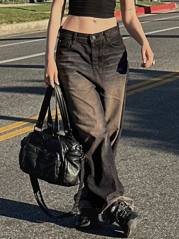 Women's Clothing High Waisted Street Style Black Solid Color Jeans, Casual Full Length, With Button Closure, Suitable For All Seasons._ecoleips.com