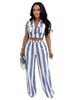 Fashion Women's Clothing Set Color Block Striped Vest Collared Shirt High Waist Wide Leg Pants TW887 European American Style Commuting_ecoleips.com