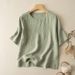 Women's Cotton-Linen Short-Sleeved T-Shirt With A Literary, Retro Vibe; Summer-Friendly, Loose-Fitting Casual Sweater._ecoleips.com