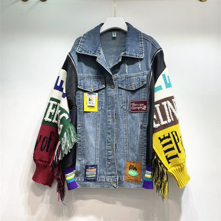 Women's Clothing Loose Tassel Fashionable Heavy Embroidery Splicing Denim Jacket Tops_ecoleips.com